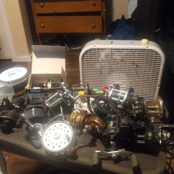 12 or so fishing reels all work good high quality and some tackle two new spoils of line all fo 115 bucks cash