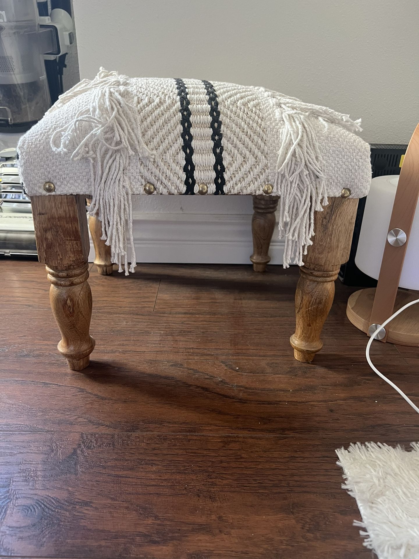 Elegant White Boho Fringe Foot Stool