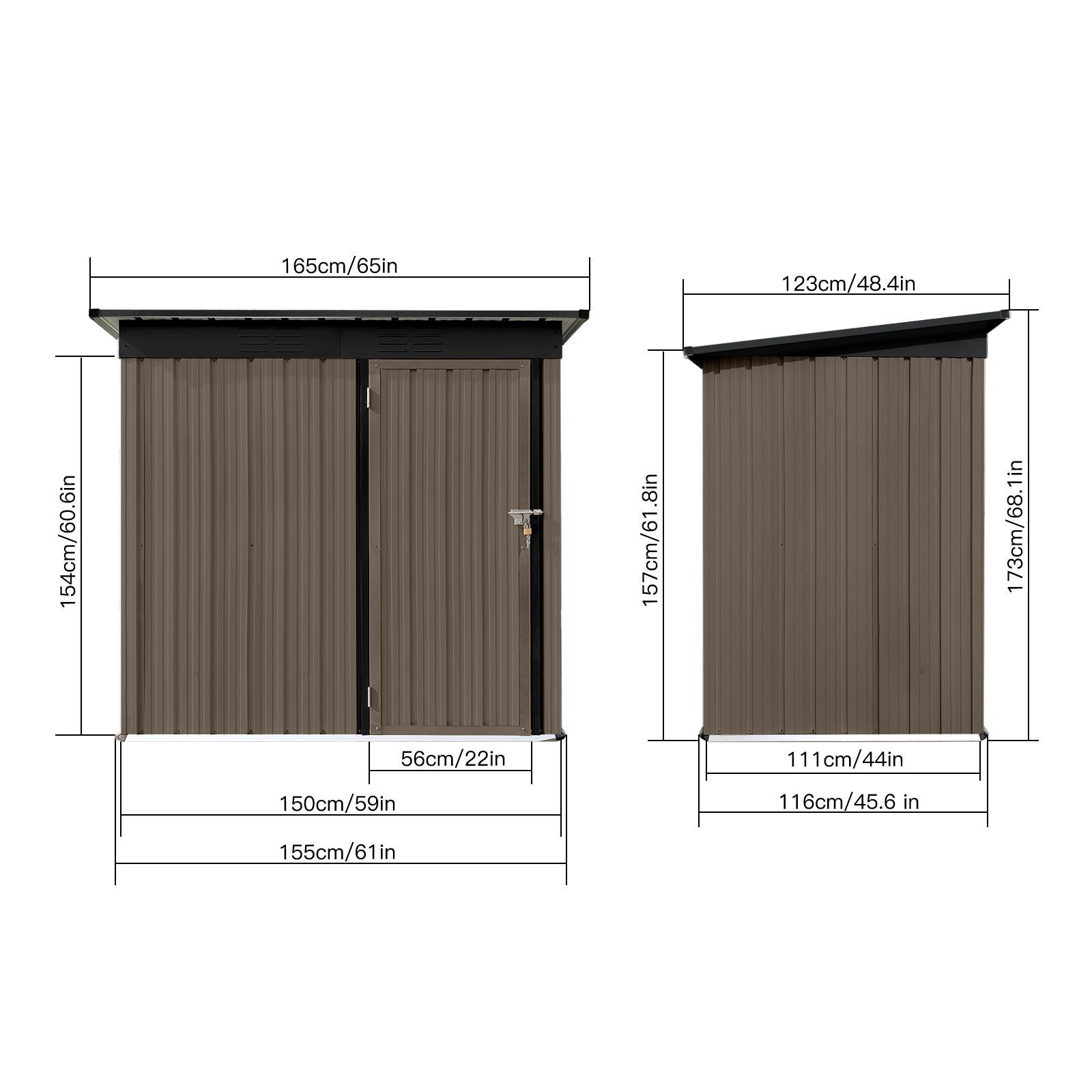 Metal garden sheds 5ft×4ft outdoor storage sheds Brown + Black