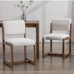 Y104-Vintage Sherpa Dining Chairs Set of 2, Farmhouse Open Back Kitchen Side Chairs with Solid Wood Legs Mid Century Armless Dining Room Chairs for Li