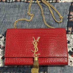 Saint Laurent red croc leather hand bag
