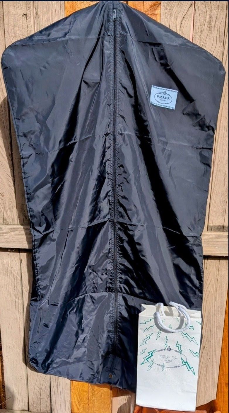 Prada Logo Silky Polyester Navy Garment Bag ~ 45" x 25" + Swanky Prada Ppr Bag