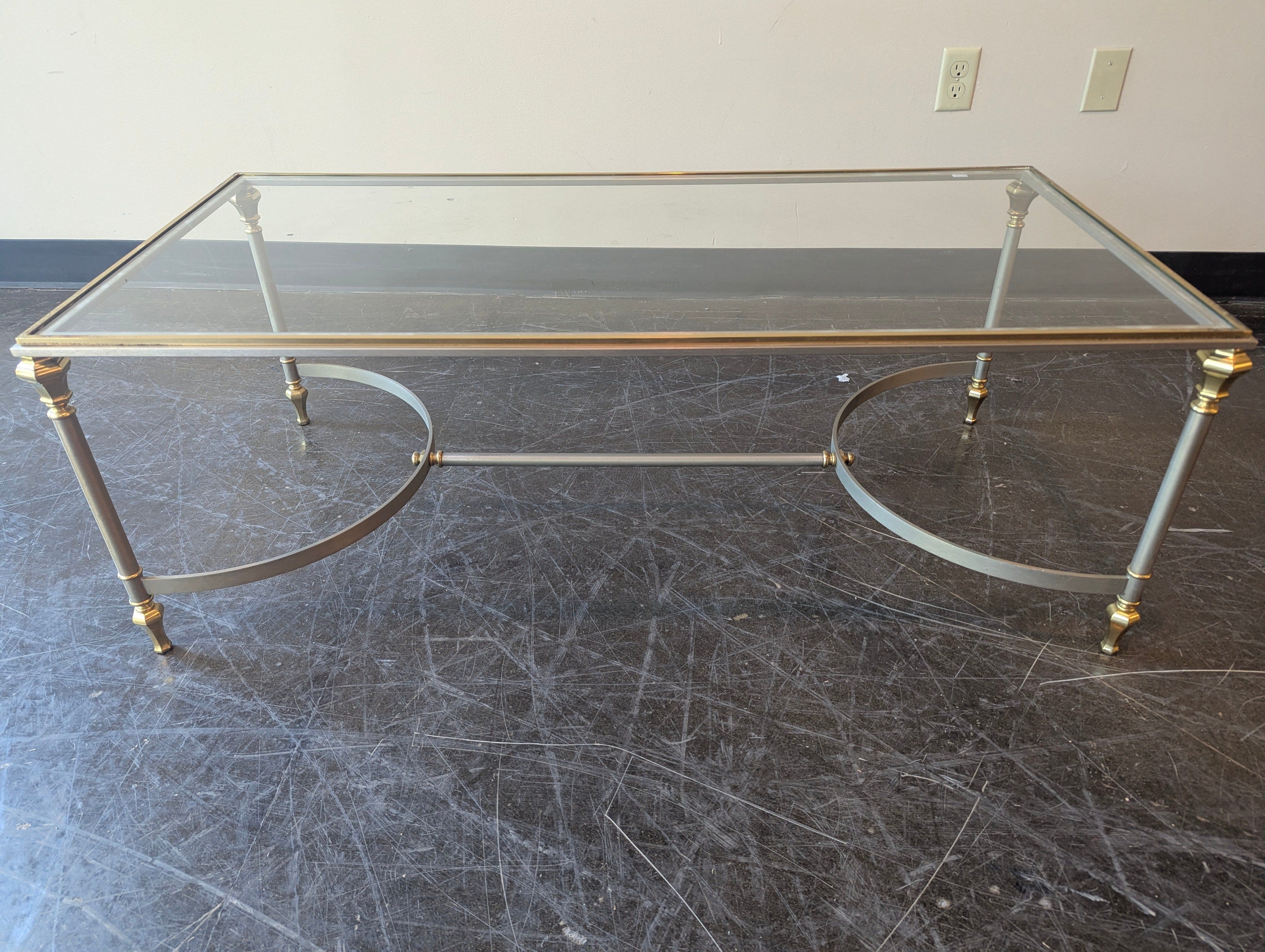 Glass-Top Coffee Table with Brass Accents