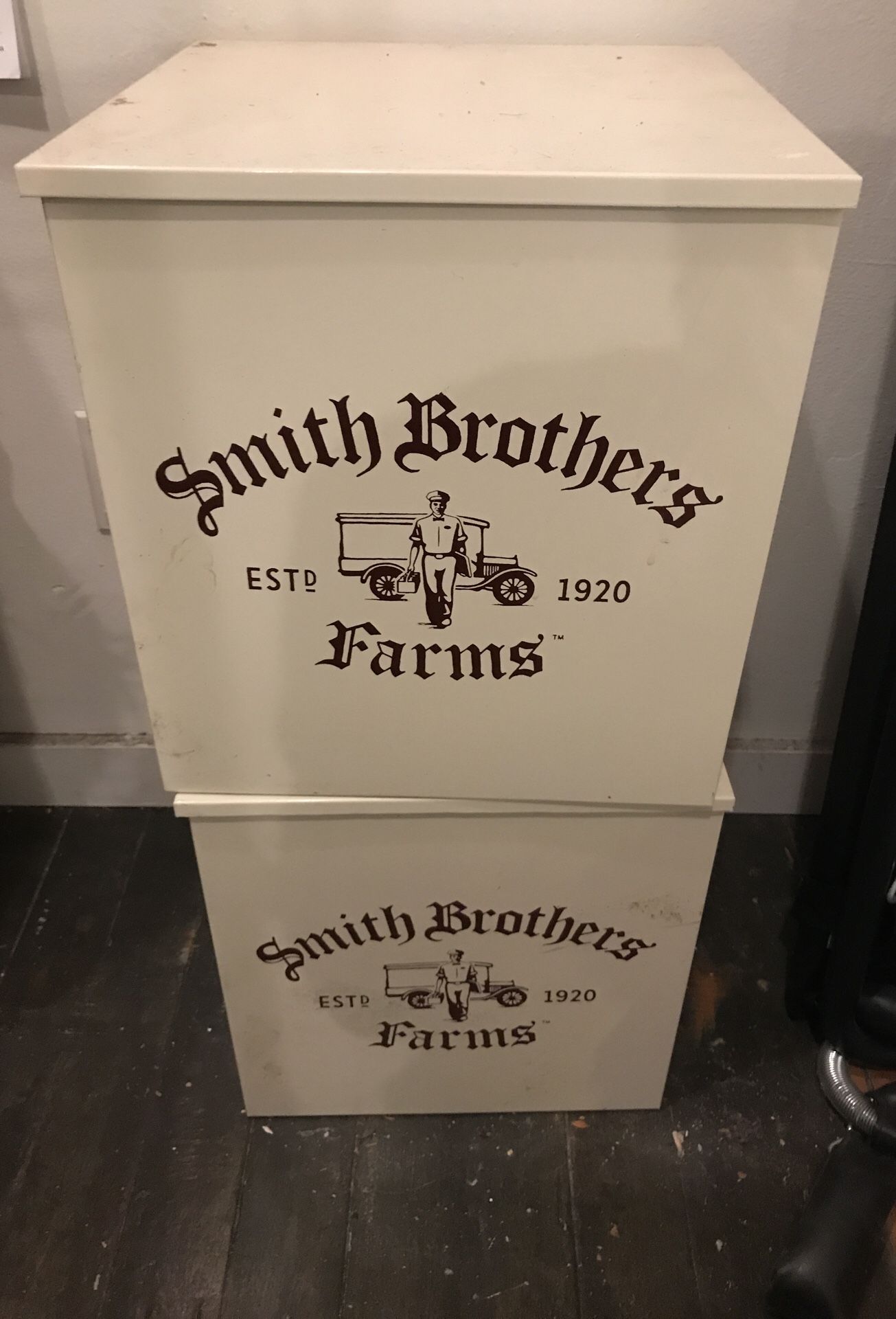 2 Smith Brothers Farms Metal insulated Milk Boxes