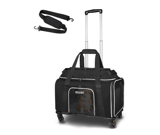 Petskd Top-Expandable Pet Carrier with Wheels 18x13x9.5 Inches