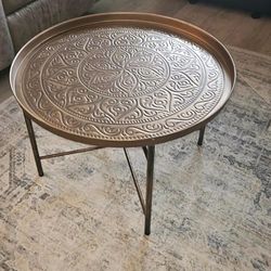 Ornate Brass Round Coffee Table 24in
