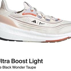 Size 9.5 Adidas Mens Ultraboost Light X Parley Running Shoes Non Dyed/Taupe NWOT GY9359