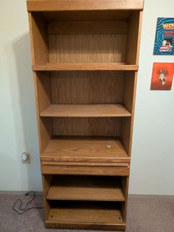 Wooden bookshelf with built-in light