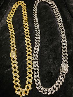 Gold-plated and Silver-toned CZ stones Cuban Link Chains