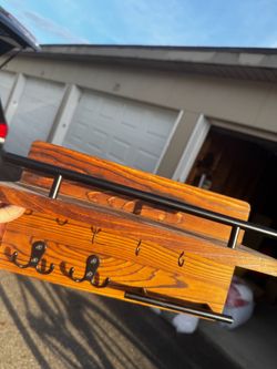 Rustic Wood Wall Shelf with Hooks