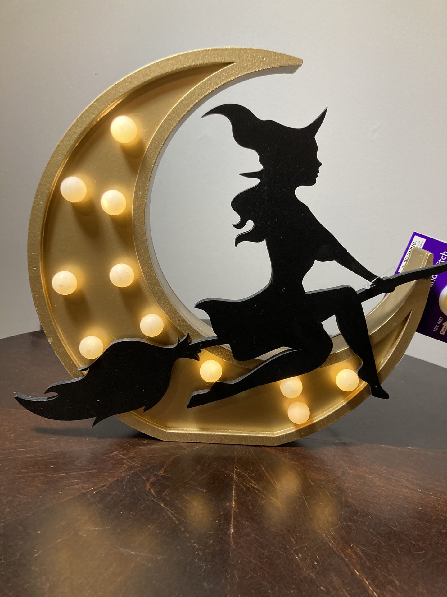 Sexy Witch Holiday Home 10" Light Up Moon & Witch Halloween Table Decor