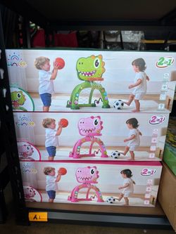 2-in-1 Toddler Basketball Hoop & Soccer Goal – Dinosaur Activity Toy