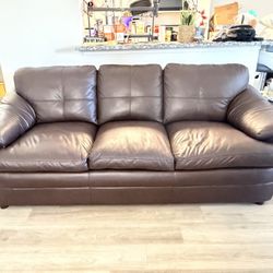 Brown Faux Leather Couch – Excellent Condition 