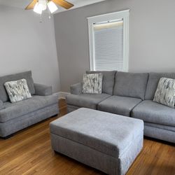 ** Gray Sofa, Loveseat & Storage Ottoman – $400**
