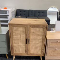 🔥Sideboard Buffet Cabinet, 32" Boho Buffet Table, Rattan Coffee Bar Cabinet with 2 Doors and Shelves for Kitchen, Living Room, Entryway, Natural $85