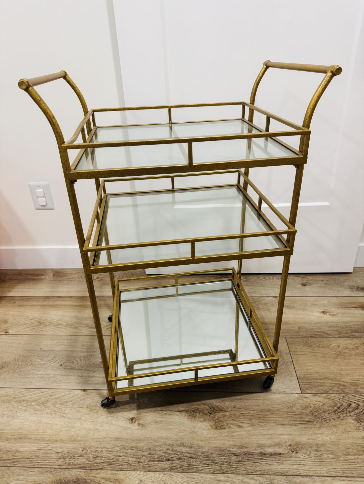Gold square 3-tier bar cart