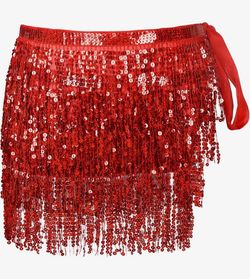 11 Red Women's Sequin Skirt Glitter Belly Dance Hip Skirt Tassel Scarf Rave Skirt Wrap Party Costume