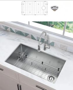 Brand new Glacier Bay 31” undermount single bowl stainless steel kitchen sink with accessories