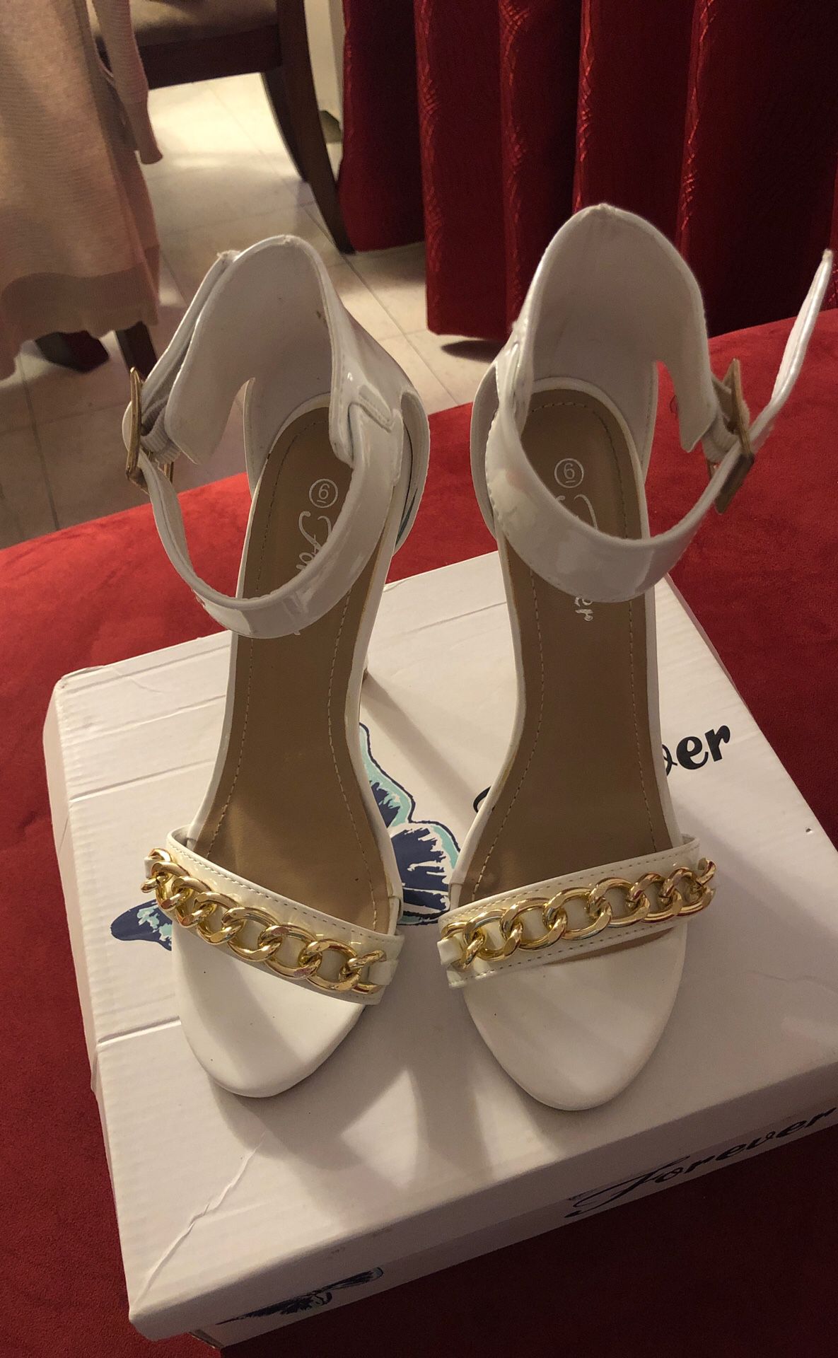 White heels, size 6