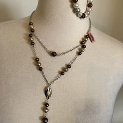 Double Strand Pearl Set Necklace + Bracelet