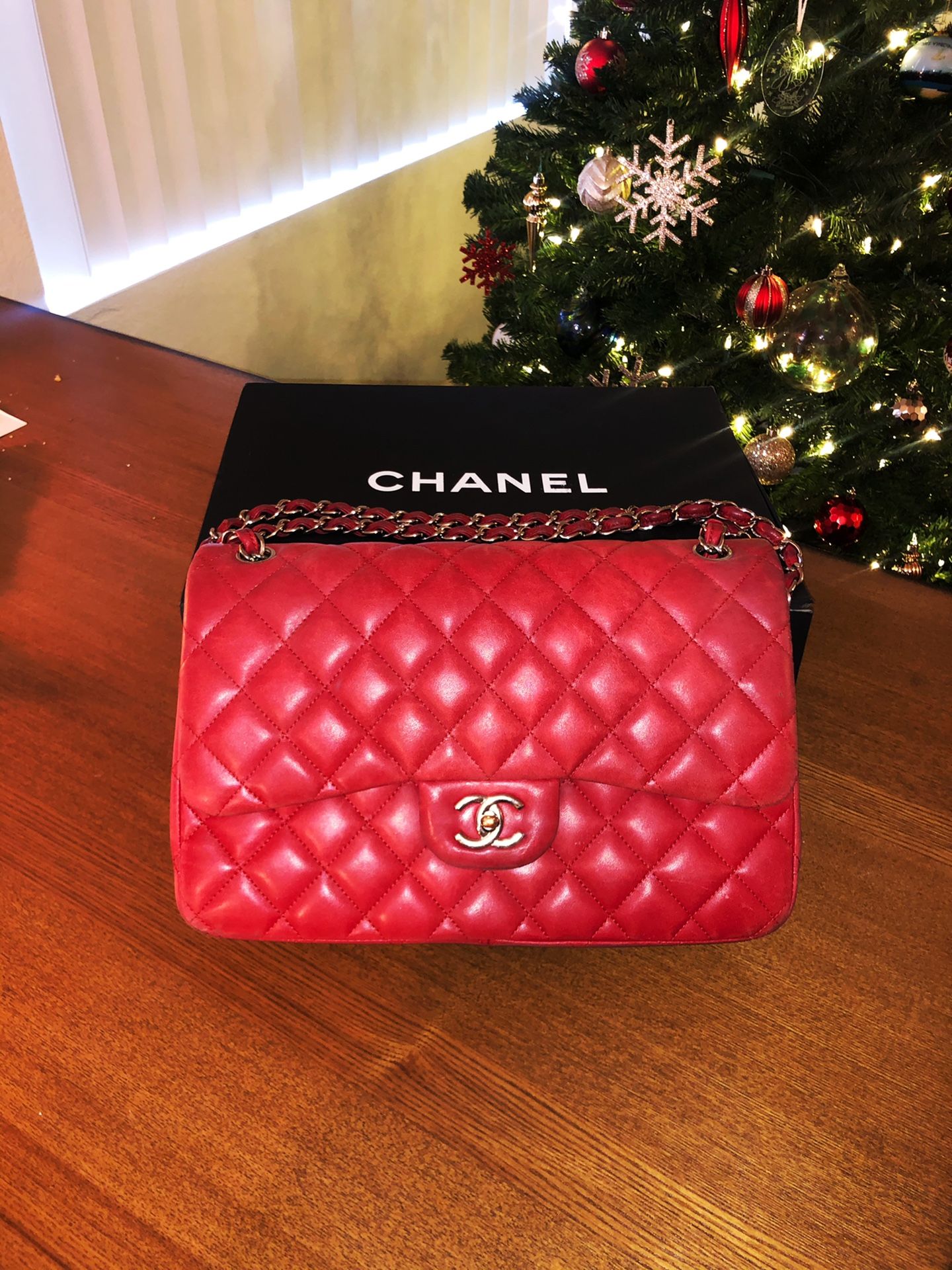 Crimson Red Chanel Classic Jumbo Double Flap Bag 2017