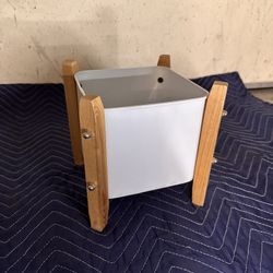 Modern White Planter with Wooden Stand
