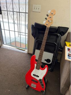 JB Electric Bass Guitar- Fiesta Red, Basswood Body, Amber Maple Neck, Rosewood Fingerboard & 3ply Ivory Pickguard
