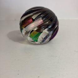 Iridescent Swirl Art Glass Paper Weight 3 Inch In Diameter