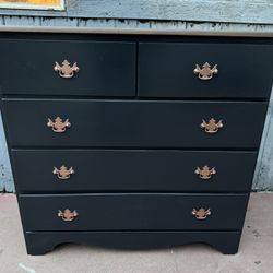 Black Tall Dresser With Five Drawers In Good Condition All Drawers Open Just Fine 