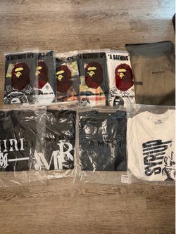 Mix match bulk pcs10 5 Bape shirts 3 amiri shirts and 1 cough syrup shirt and 1 essential shorts