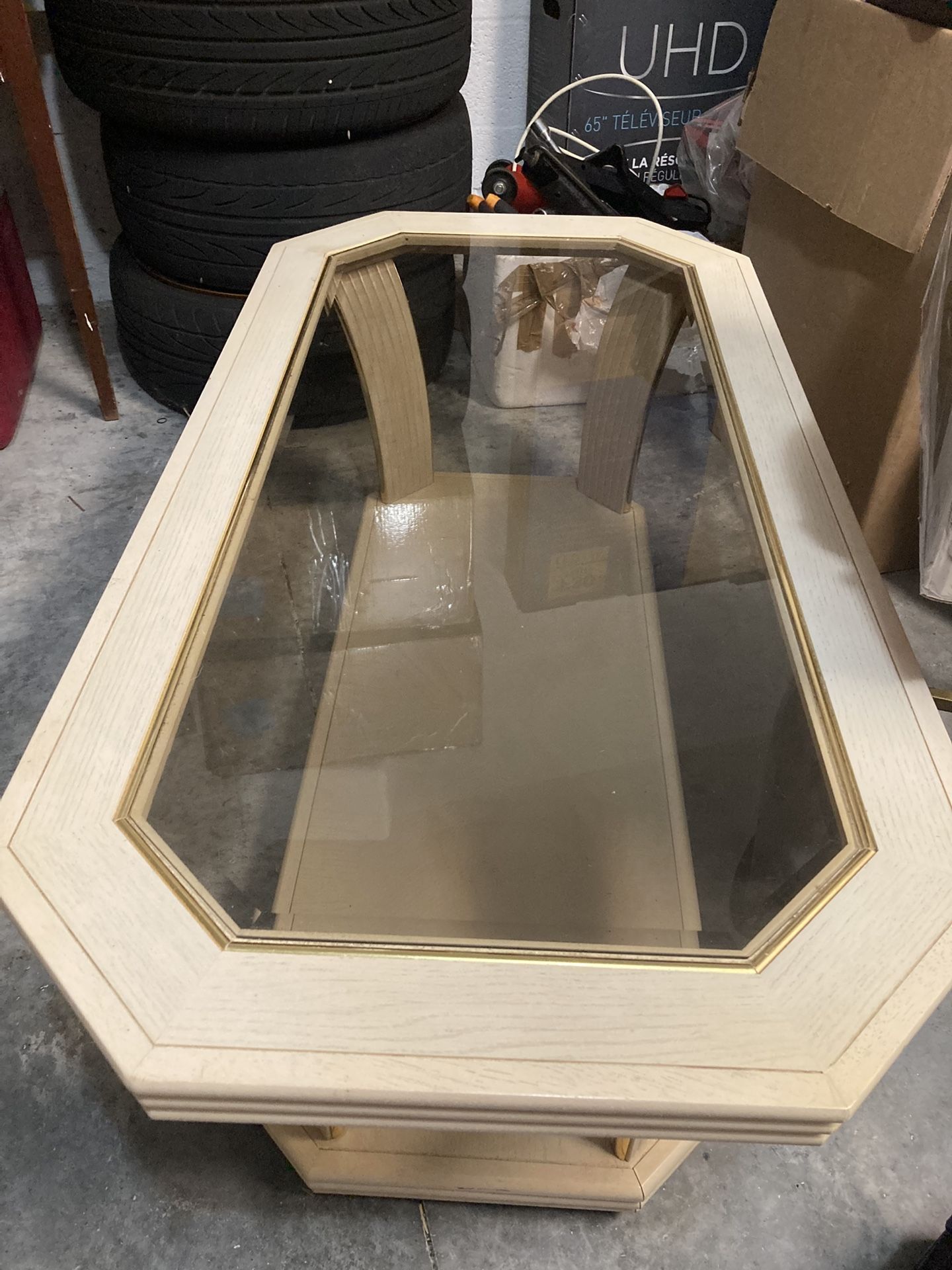 Solid Wood Coffee Table With Glass Top Only $30 With Wheels