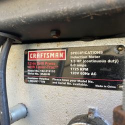 Drill Press 12in Craftman