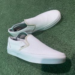 Vans Slip On White With Cream Perferated Leather Boarder Size 9 