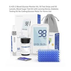Brand new G-425-2 Blood Glucose Monitor Kit, 50 Test Strips and 50 Lancets, Blood Sugar Test Kit with Lancing Device, Diabetes Testing Kit No Coding,G