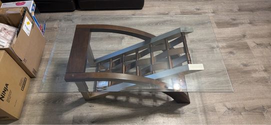 Glass Top Coffee Table with Wood and Metal Base
