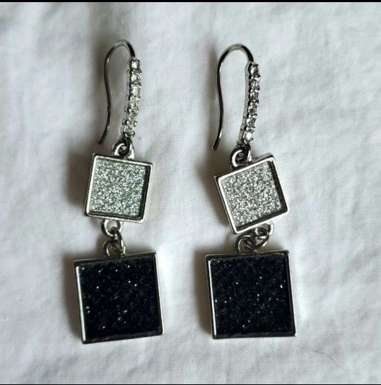 Black and silver druzy earrings