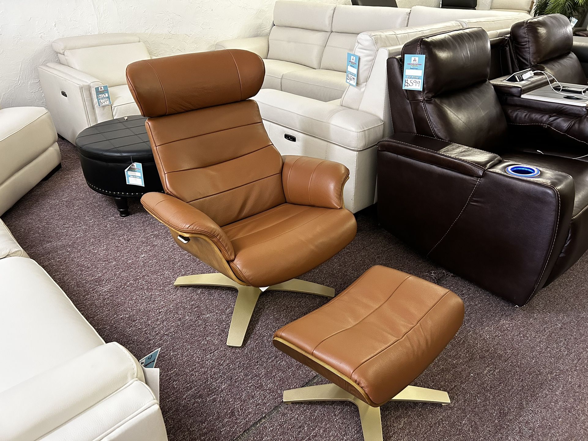 Annaldo Leather Swivel Chair & Ottoman 2 Pc Set