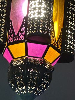 Vintage Boho Moroccan Stained Glass Ceiling Chandelier Hanging Pendant Lamp