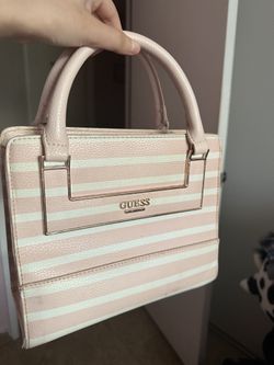 Pink And White Striped GUESS Bag