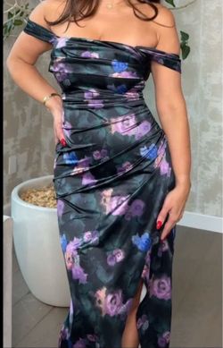 Popilush floral Shapewear Off Shoulder Shine Ruched Sculpting Maxi Dress