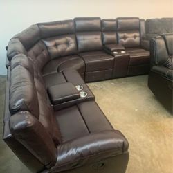 BRAND NEW BROWN LEATHER RECLINING POWER SECTIONAL SAME DAY DELIVERY 