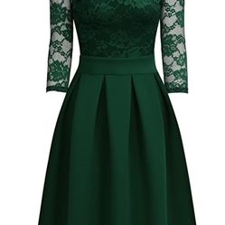 Women's Vintage Floral Lace 2/3 Sleeve Dress