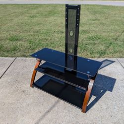 Modern TV Stand with Mount – Black Glass & Wood – Holds up to 55” TVs