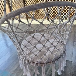 Macrame Hammock Hanging Swinging Chair with Medium Cushion, Perfect for Bedroom, Porch, Adults, Balcony, Beige