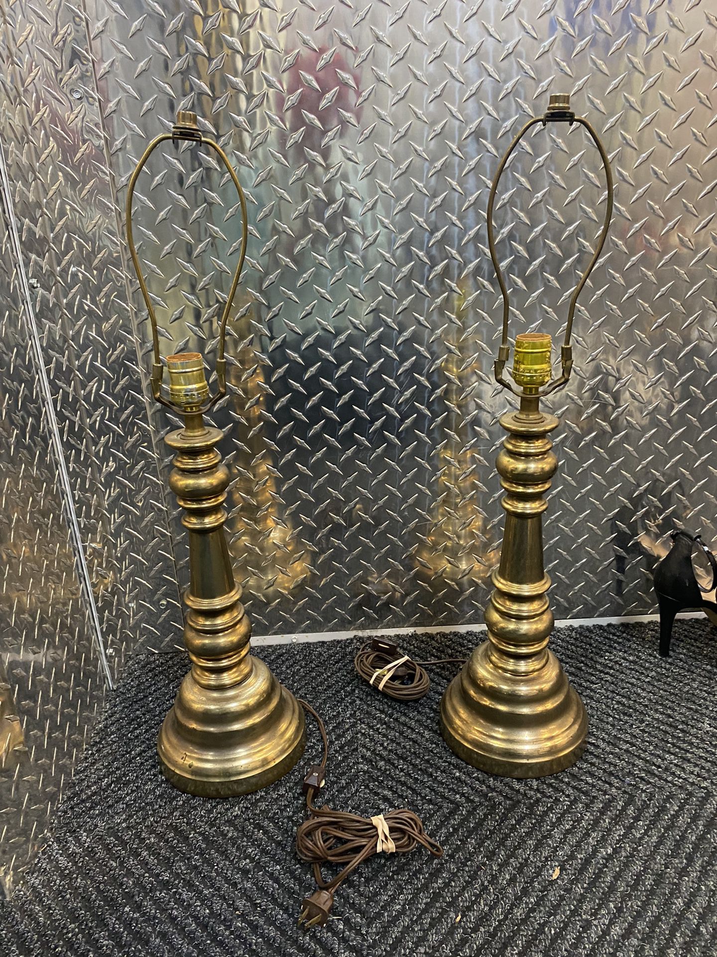 Two Vintage Mcm Gold Lamp Bases 