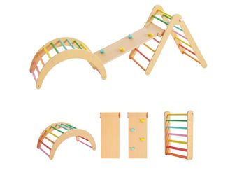 4 in 1 Pikler Triangle Gym, Montessori Foldable Climber with Ramp, Indoor Climbing Toys for Kids, Climbing Triangle for Toddlers Arch Climber, Rocker,