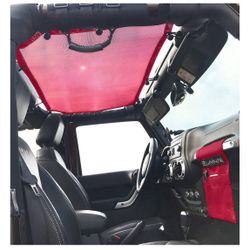 Jeep Wrangler Top Sunshade Soft Mesh Roof Cover (2007-2018)- Wind Noise UV Blocker -