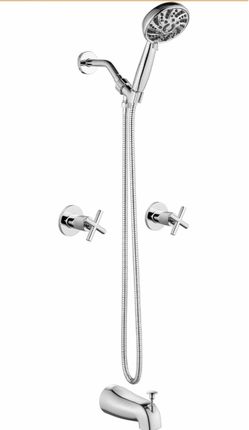 gotonovo 2 Handle Tub Shower Faucet Set 6 Mode Handheld Polished Chrome Two Cross Handle/Knob Bathtub Faucet Set,6 Mode ABS Handheld Sprayer Shower Sy