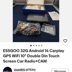 ESSGOO 32G Android 14 Carplay GPS WiFi 10" Double Din Touch Screen Car Radio+CAM