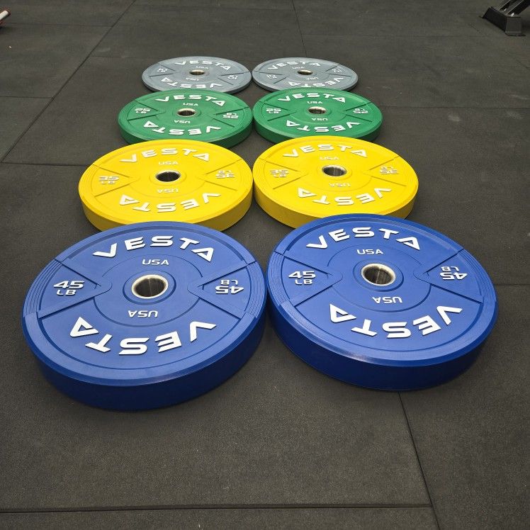 New! Vesta Colored Olympic Rubber Bumper Weight Plates 230lbs | 2inch holes | Gym Equipment | Fitness | DELIVERY AVAILABLE 🚛